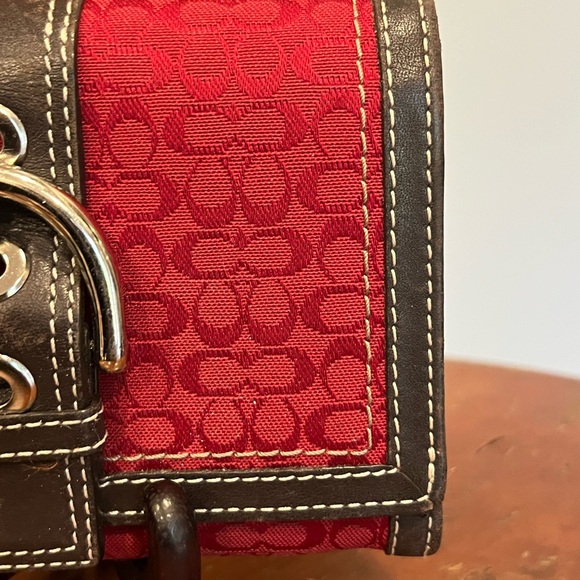 Coach Red Signature Soho Buckle Wallet Rare Colorway Leather Trim Vintage Y2K - Picture 2 of 16